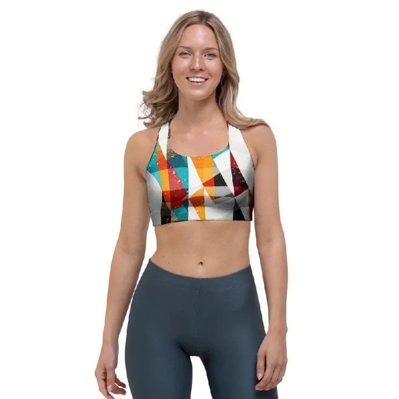 Neon Geometric Sports Bra Full Coverage Bra
