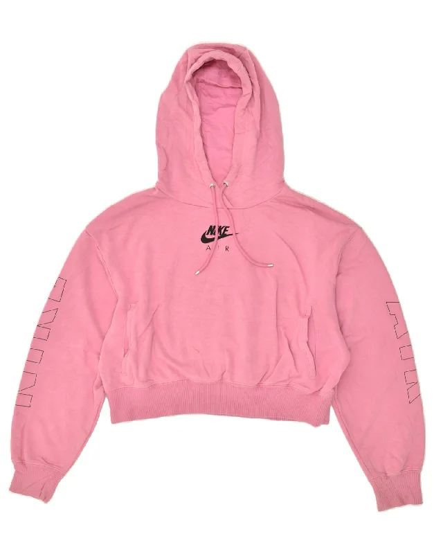 NIKE Womens Air Graphic Crop Hoodie Jumper UK 14 Medium Pink Cotton Hoodie with Distressed Vintage Worn NIKE Womens Air Graphic Crop Hoodie Jumper UK 14 Medium Pink Cotton Hoodie with Distressed Vintage Worn