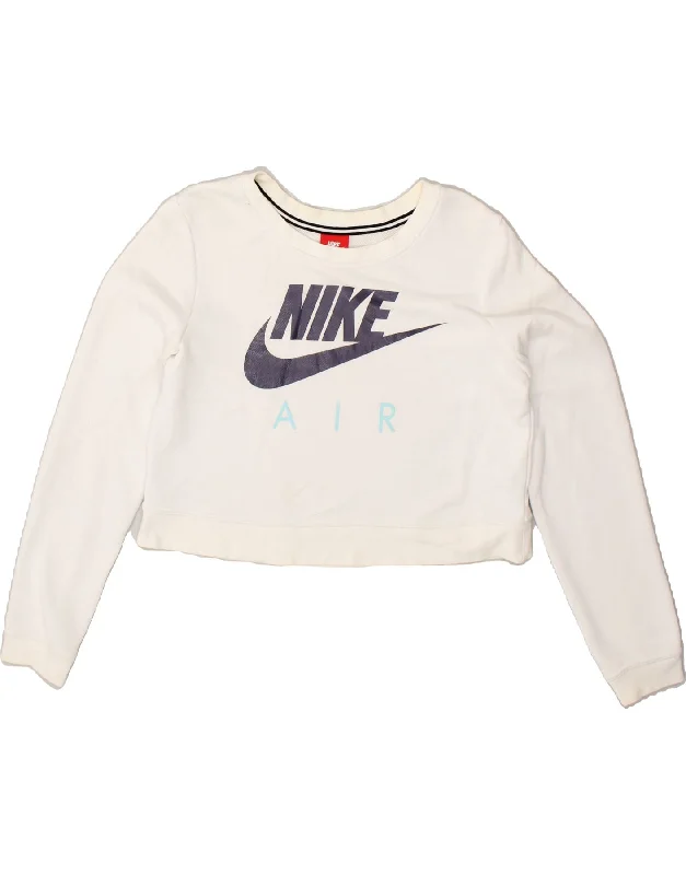 NIKE Womens Crop Graphic Sweatshirt Jumper UK 14 Medium White Cotton Hoodie with Magnetic Closure Innovative Modern NIKE Womens Crop Graphic Sweatshirt Jumper UK 14 Medium White Cotton Hoodie with Magnetic Closure Innovative Modern