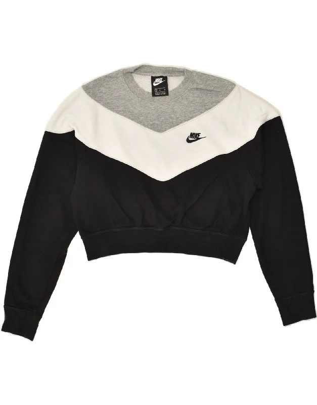 NIKE Womens Crop Sweatshirt Jumper UK 14 Medium Black Colourblock Cotton Hoodie with Tie-Dye Psychedelic Retro NIKE Womens Crop Sweatshirt Jumper UK 14 Medium Black Colourblock Cotton Hoodie with Tie-Dye Psychedelic Retro