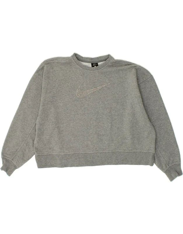 NIKE Womens Dri Fit Oversized Graphic Sweatshirt Jumper UK 16 Large Grey Hoodie with Zipper Versatile Modern NIKE Womens Dri Fit Oversized Graphic Sweatshirt Jumper UK 16 Large Grey Hoodie with Zipper Versatile Modern
