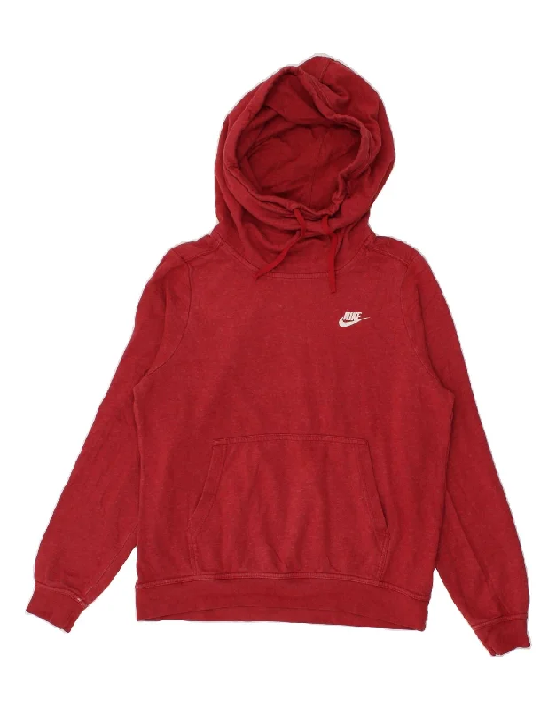 NIKE Womens Hoodie Jumper UK 14 Medium Red Cotton Hoodie with Patch Decorative Personalized NIKE Womens Hoodie Jumper UK 14 Medium Red Cotton Hoodie with Patch Decorative Personalized