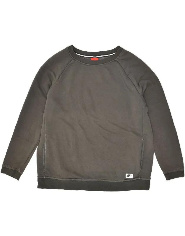 NIKE Womens Loose Fit Sweatshirt Jumper UK 14 Medium Grey Cotton Hoodie with Thumb Holes Functional Cozy NIKE Womens Loose Fit Sweatshirt Jumper UK 14 Medium Grey Cotton Hoodie with Thumb Holes Functional Cozy