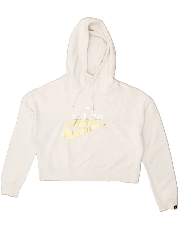 NIKE Womens Oversized Crop Graphic Hoodie Jumper UK 6 XS White Cotton Hoodie with Half-Zip Sporty Casual NIKE Womens Oversized Crop Graphic Hoodie Jumper UK 6 XS White Cotton Hoodie with Half-Zip Sporty Casual