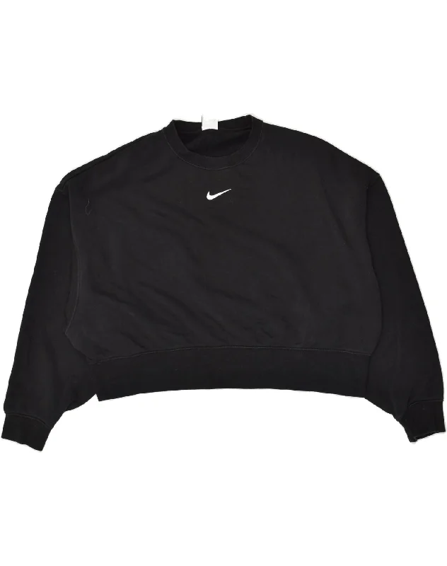NIKE Womens Oversized Crop Sweatshirt Jumper UK 10 Small Black Hoodie with Velcro Closure Adjustable Secure NIKE Womens Oversized Crop Sweatshirt Jumper UK 10 Small Black Hoodie with Velcro Closure Adjustable Secure