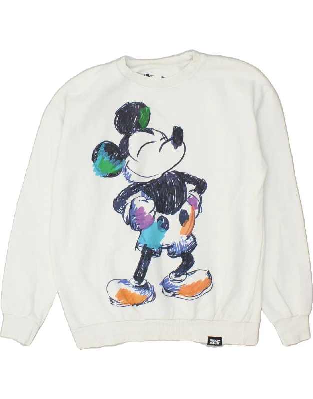 PULL & BEAR Womens Mickey Mouse Sweatshirt Jumper UK 10 Small White Cotton Hoodie with Batwing Sleeves Loose Dramatic PULL & BEAR Womens Mickey Mouse Sweatshirt Jumper UK 10 Small White Cotton Hoodie with Batwing Sleeves Loose Dramatic