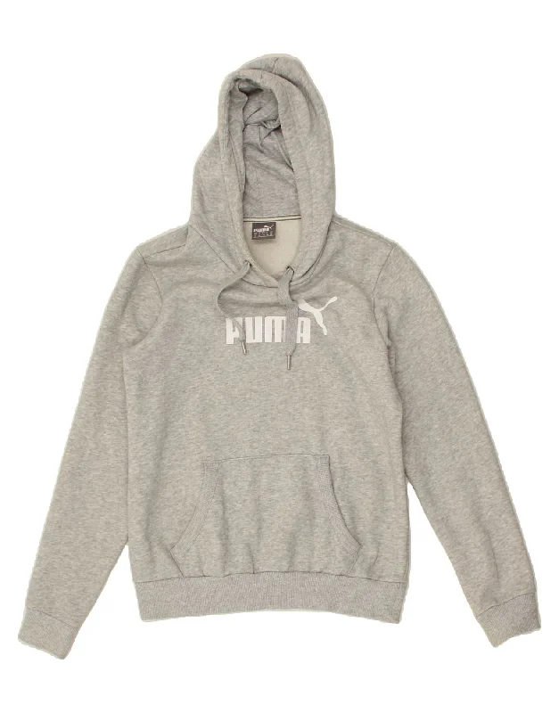 PUMA Womens Graphic Hoodie Jumper UK 10 Small Grey Cotton Hoodie with Tied Waist Feminine Flattering PUMA Womens Graphic Hoodie Jumper UK 10 Small Grey Cotton Hoodie with Tied Waist Feminine Flattering