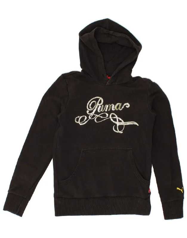 PUMA Womens Graphic Hoodie Jumper UK 12 Medium Black Hoodie with Lace Feminine Delicate PUMA Womens Graphic Hoodie Jumper UK 12 Medium Black Hoodie with Lace Feminine Delicate