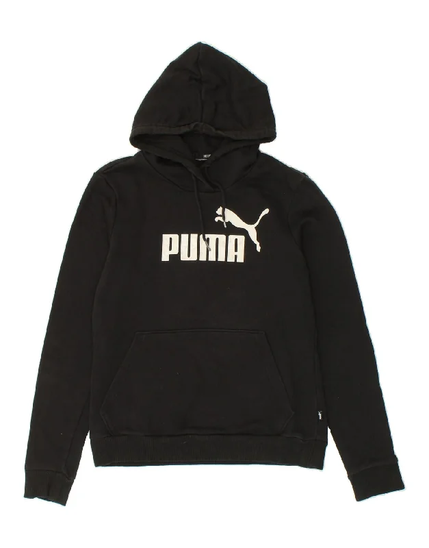 PUMA Womens Graphic Hoodie Jumper UK 12 Medium Black Hoodie with Stripes Bold Sporty PUMA Womens Graphic Hoodie Jumper UK 12 Medium Black Hoodie with Stripes Bold Sporty