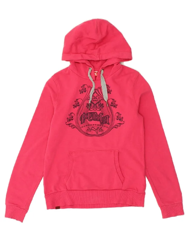 PUMA Womens Graphic Hoodie Jumper UK 12 Medium Pink Hoodie with Print Artistic Unique PUMA Womens Graphic Hoodie Jumper UK 12 Medium Pink Hoodie with Print Artistic Unique