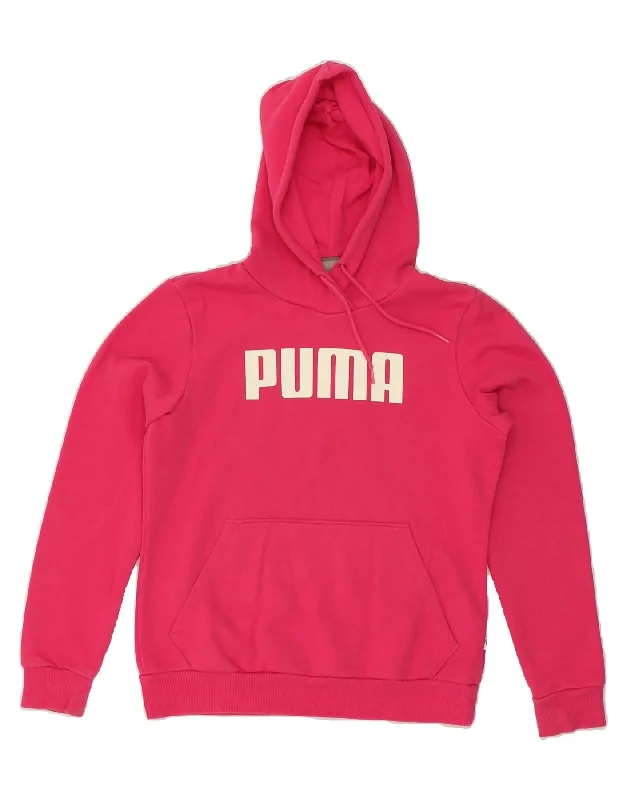 PUMA Womens Graphic Hoodie Jumper UK 12 Medium Pink Cotton Hoodie with Back Slit Movement Comfort PUMA Womens Graphic Hoodie Jumper UK 12 Medium Pink Cotton Hoodie with Back Slit Movement Comfort