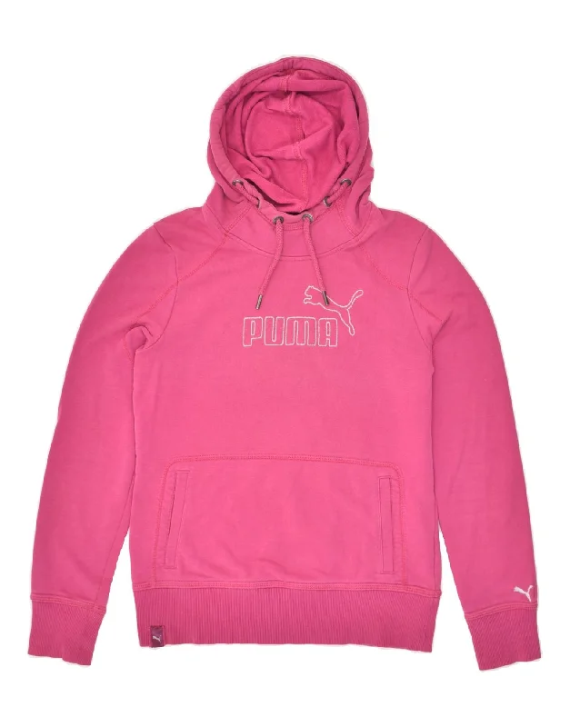 PUMA Womens Graphic Hoodie Jumper UK 12 Medium Pink Cotton Hoodie with Bell Sleeves Flared Feminine PUMA Womens Graphic Hoodie Jumper UK 12 Medium Pink Cotton Hoodie with Bell Sleeves Flared Feminine