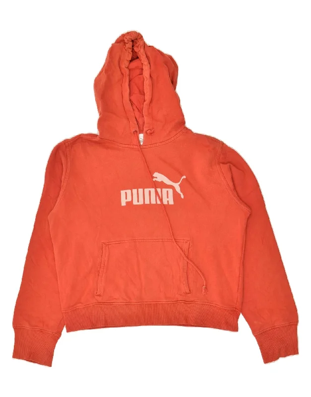 PUMA Womens Graphic Hoodie Jumper UK 14 Large Red Hoodie with Hem Embroidery Detailed Premium PUMA Womens Graphic Hoodie Jumper UK 14 Large Red Hoodie with Hem Embroidery Detailed Premium