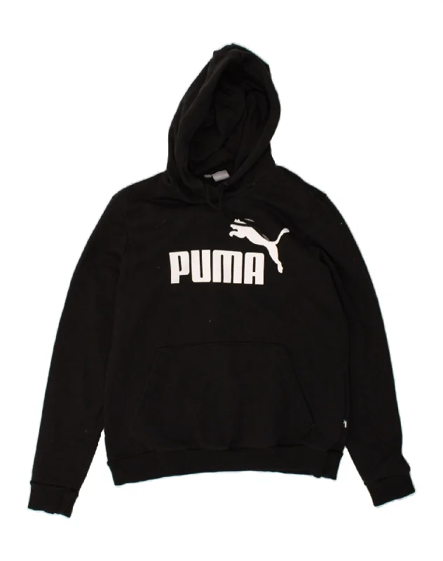 PUMA Womens Graphic Hoodie Jumper UK 16 Large Black Hoodie with Hem Raw Edge Edgy Unfinished PUMA Womens Graphic Hoodie Jumper UK 16 Large Black Hoodie with Hem Raw Edge Edgy Unfinished
