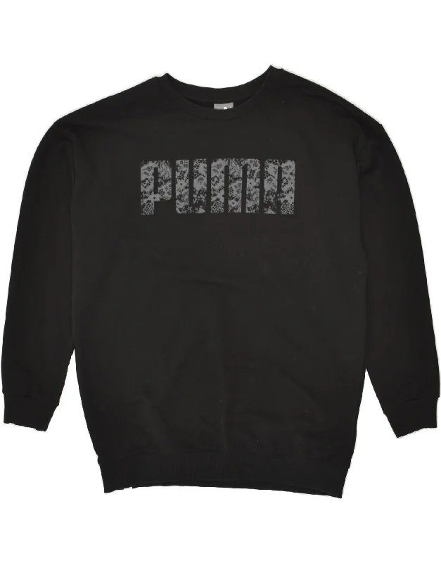 PUMA Womens Graphic Sweatshirt Jumper UK 14 Large Black Cotton Hoodie with Rolled Sleeves Casual Relaxed PUMA Womens Graphic Sweatshirt Jumper UK 14 Large Black Cotton Hoodie with Rolled Sleeves Casual Relaxed