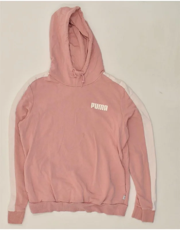 PUMA Womens Hoodie Jumper UK 16 Large Pink Colourblock Polyester Hoodie with Applique Textured Unique PUMA Womens Hoodie Jumper UK 16 Large Pink Colourblock Polyester Hoodie with Applique Textured Unique