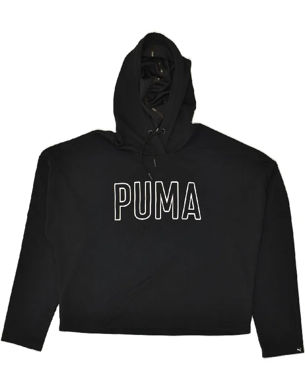 PUMA Womens Oversized Crop Graphic Hoodie Jumper UK 14 Large Black Hoodie with Logo Branding Identity PUMA Womens Oversized Crop Graphic Hoodie Jumper UK 14 Large Black Hoodie with Logo Branding Identity