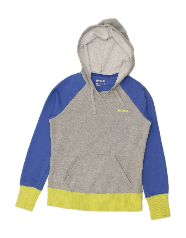 REEBOK Womens Hoodie Jumper UK 14 Medium Grey Colourblock Hoodie with Lace Feminine Delicate REEBOK Womens Hoodie Jumper UK 14 Medium Grey Colourblock Hoodie with Lace Feminine Delicate