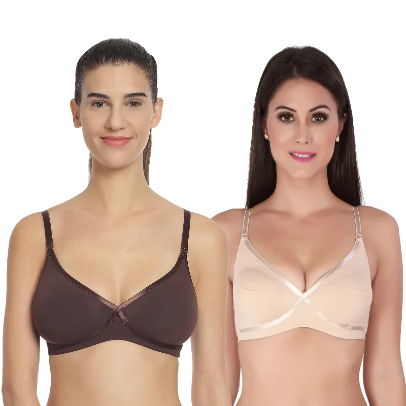 Semi Coverage Non Padded Non wired Cross Over Seamless Bra (PACK OF 2) CB-402 Soft Mesh Bra Semi Coverage Non Padded Non wired Cross Over Seamless Bra (PACK OF 2) CB-402 Soft Mesh Bra