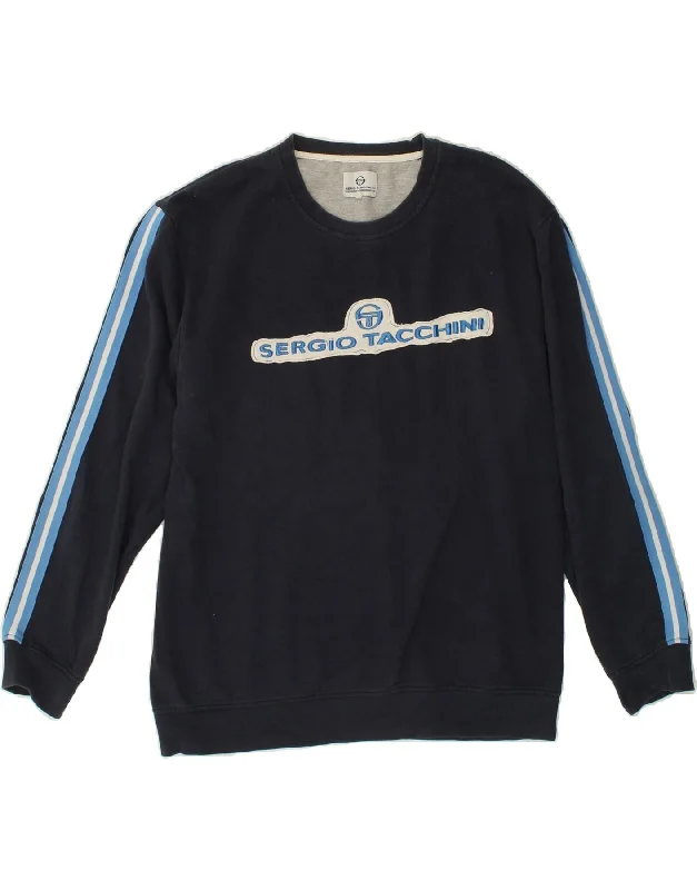 SERGIO TACCHINI Womens Graphic Sweatshirt Jumper 2XL Navy Blue Cotton Hoodie with Elastic Cuffs Stretchable Comfortable SERGIO TACCHINI Womens Graphic Sweatshirt Jumper 2XL Navy Blue Cotton Hoodie with Elastic Cuffs Stretchable Comfortable