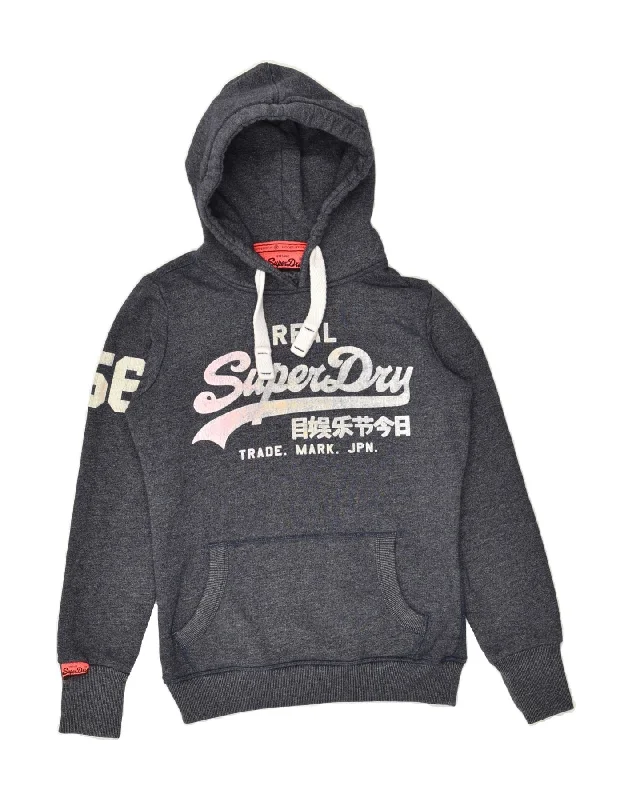 SUPERDRY Womens Graphic Hoodie Jumper UK 10 Small Grey Flecked Cotton Hoodie with Zipper Placket Modern Functional SUPERDRY Womens Graphic Hoodie Jumper UK 10 Small Grey Flecked Cotton Hoodie with Zipper Placket Modern Functional