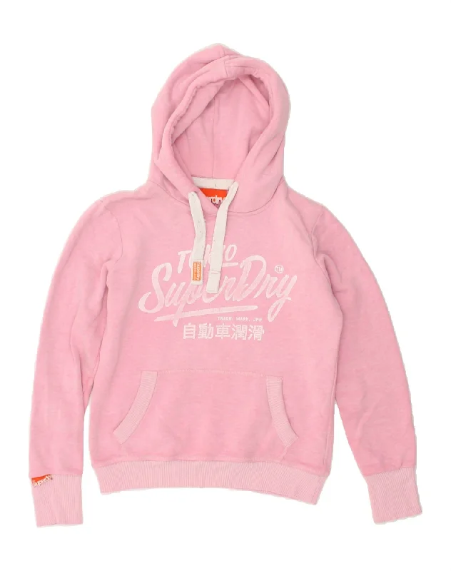 SUPERDRY Womens Graphic Hoodie Jumper UK 10 Small Pink Cotton Graphic Hoodie Design Print SUPERDRY Womens Graphic Hoodie Jumper UK 10 Small Pink Cotton Graphic Hoodie Design Print