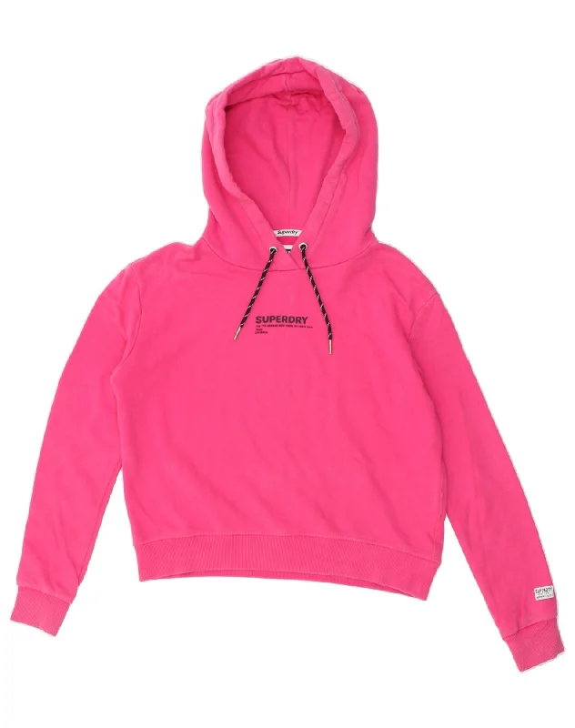 SUPERDRY Womens Oversized Crop Graphic Hoodie Jumper UK 10 Small Pink Hoodie with Exposed Zipper Edgy Industrial SUPERDRY Womens Oversized Crop Graphic Hoodie Jumper UK 10 Small Pink Hoodie with Exposed Zipper Edgy Industrial