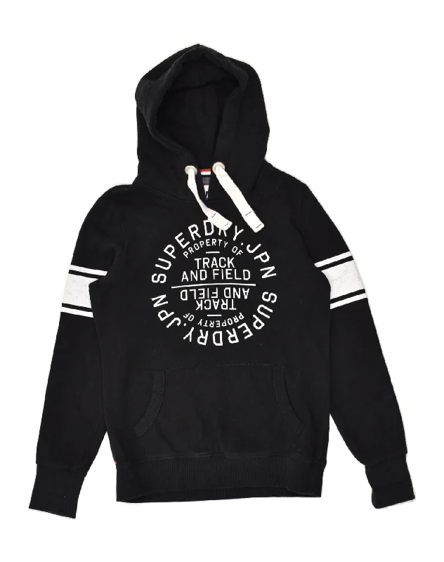 SUPERDRY Womens Track & Field Graphic Hoodie Jumper UK 14 Medium Black Hoodie with Double Zipper Versatile Adjustable SUPERDRY Womens Track & Field Graphic Hoodie Jumper UK 14 Medium Black Hoodie with Double Zipper Versatile Adjustable