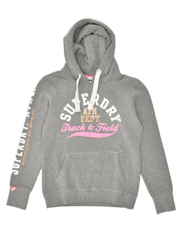 SUPERDRY Womens Track&Field Graphic Hoodie Jumper UK 14 Medium Grey Cotton Hoodie with Drawcord Adjustable Secure SUPERDRY Womens Track&Field Graphic Hoodie Jumper UK 14 Medium Grey Cotton Hoodie with Drawcord Adjustable Secure