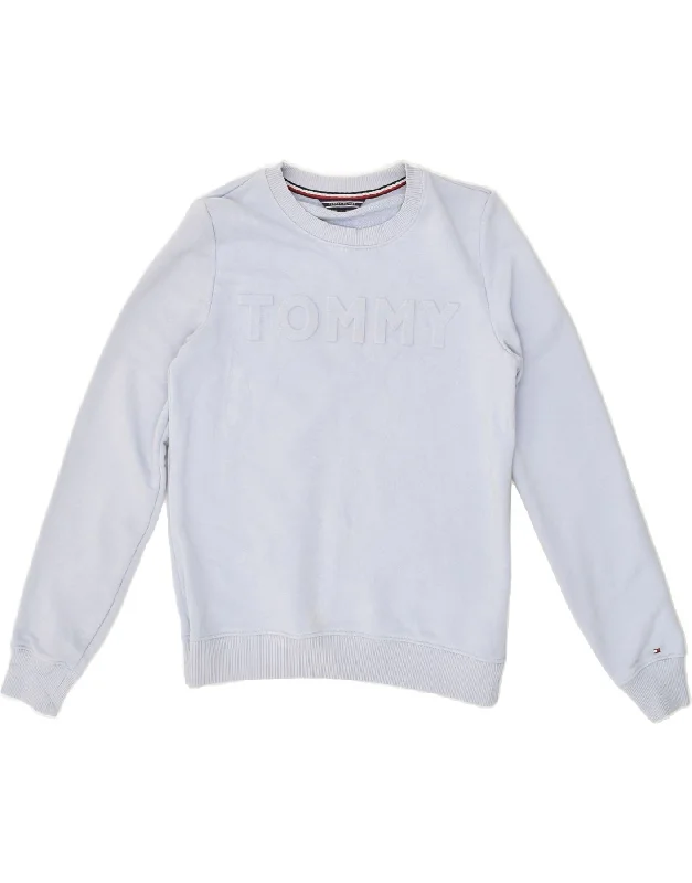 TOMMY HILFIGER Womens Graphic Sweatshirt Jumper UK 10 Small Blue Cotton Hoodie Jacket Zipper Layering TOMMY HILFIGER Womens Graphic Sweatshirt Jumper UK 10 Small Blue Cotton Hoodie Jacket Zipper Layering