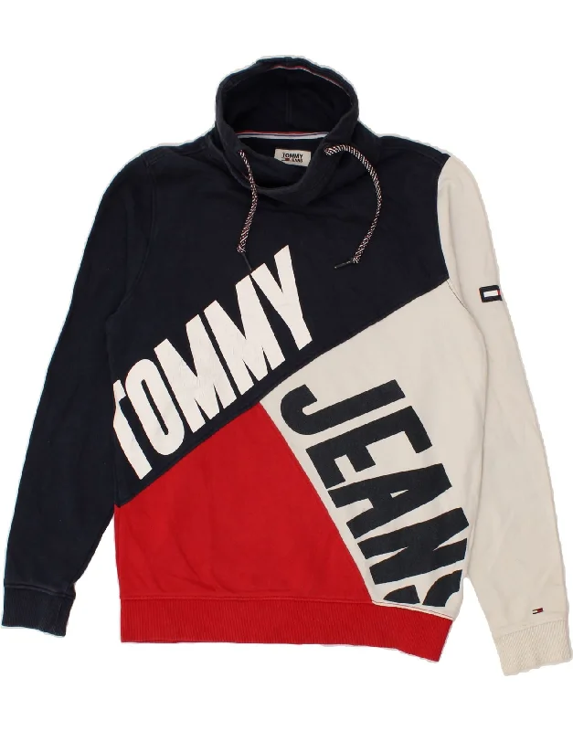 TOMMY HILFIGER Womens Graphic Sweatshirt Jumper UK 16 Large Navy Blue Hoodie with Applique Textured Unique TOMMY HILFIGER Womens Graphic Sweatshirt Jumper UK 16 Large Navy Blue Hoodie with Applique Textured Unique