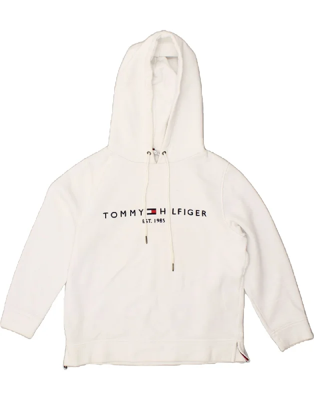 TOMMY HILFIGER Womens Loose Fit Graphic Hoodie Jumper UK 14 Medium White Hooded Sweatshirt Casual Wear Street Style TOMMY HILFIGER Womens Loose Fit Graphic Hoodie Jumper UK 14 Medium White Hooded Sweatshirt Casual Wear Street Style