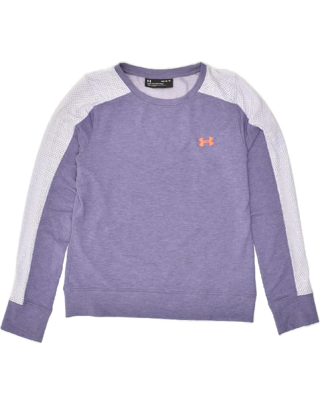 UNDER ARMOUR Womens Sweatshirt Jumper UK 14 Medium Purple Colourblock Hoodie with Drawcord Adjustable Secure UNDER ARMOUR Womens Sweatshirt Jumper UK 14 Medium Purple Colourblock Hoodie with Drawcord Adjustable Secure