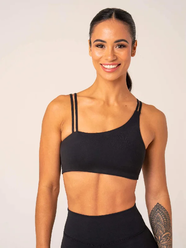Unstoppable One Shoulder Sports Bra - Black Lightly Padded Bra