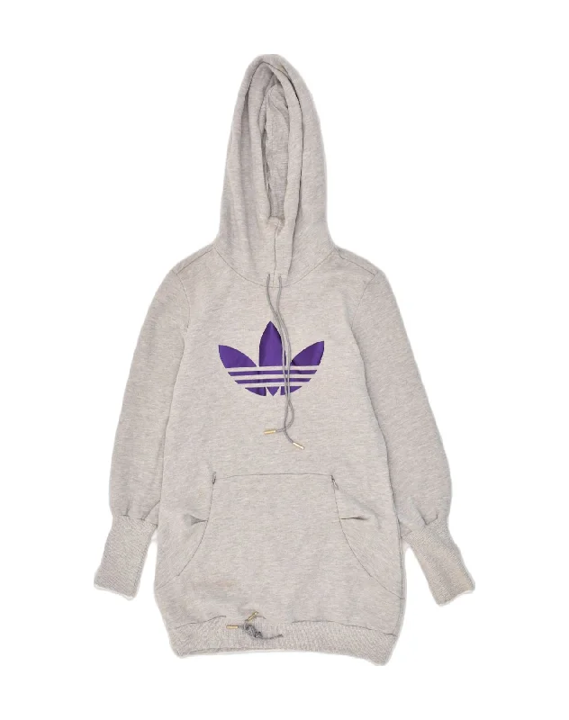 ADIDAS Womens Graphic Hoodie Jumper UK 10 Small Grey Cotton Hoodie with Oversized Fit Loose Comfortable