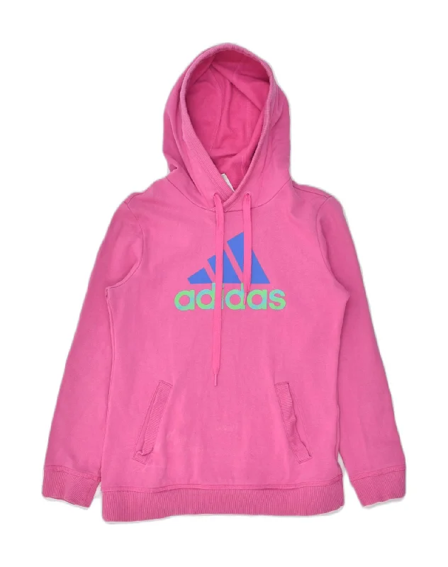 ADIDAS Womens Graphic Hoodie Jumper UK  10 Small Pink Cotton Hoodie Jacket Zipper Layering