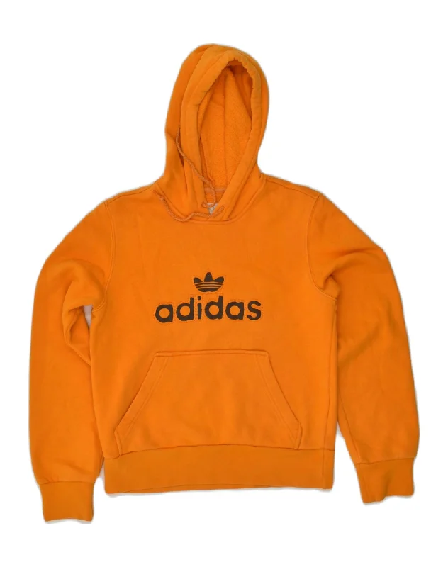 ADIDAS Womens Graphic Hoodie Jumper UK 10 Small  Yellow Cotton Hoodie with Side Slits Relaxed Casual