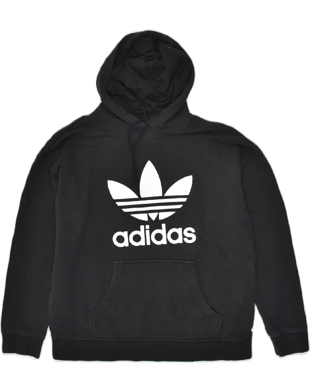 ADIDAS Womens Graphic Hoodie Jumper UK 18 XL Black Cotton Hoodie with Embroidery Detailed Premium