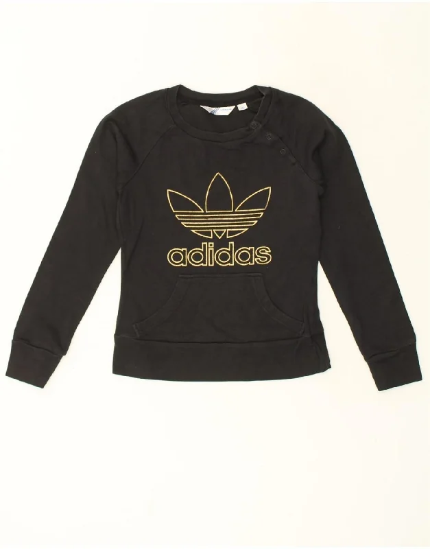 ADIDAS Womens Graphic Sweatshirt Jumper IT 44 Medium Black Cotton Hoodie with Magnetic Closure Innovative Modern