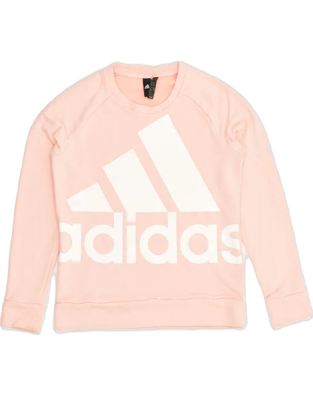 ADIDAS Womens Graphic Sweatshirt Jumper UK 12/14 Medium Pink Cotton Hoodie with Zipper Versatile Modern