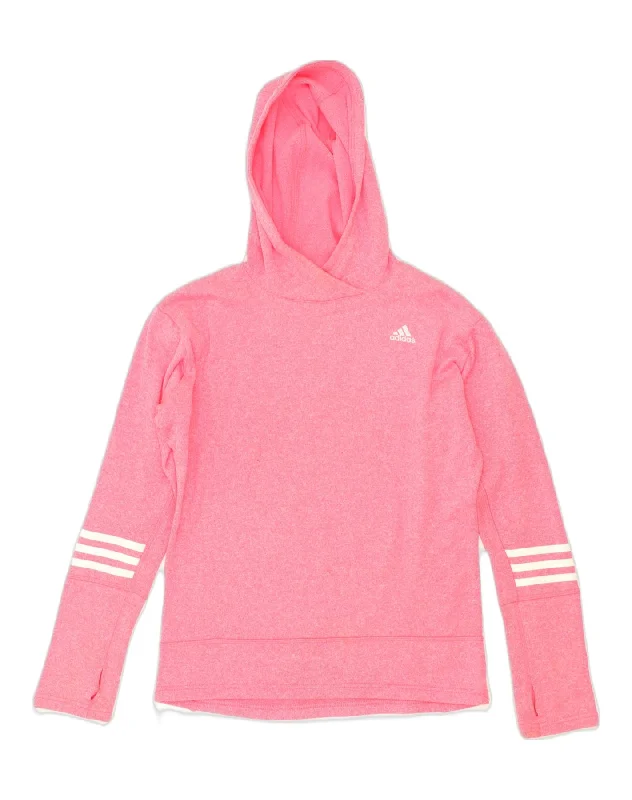 ADIDAS Womens Hoodie Jumper UK 10 Small Pink Polyester Hoodie with Toggle Buttons Decorative Unique