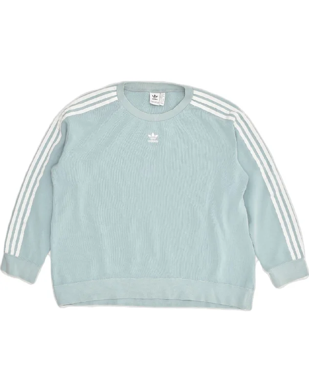 ADIDAS Womens Sweatshirt Jumper UK 16 Large  Blue Cotton Hoodie with Pocket Utility Practical