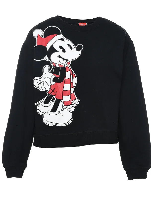 Black, Red & White Mickey Mouse Design Christmas Sweatshirt - S Hoodie with Snap Buttons Easy Quick