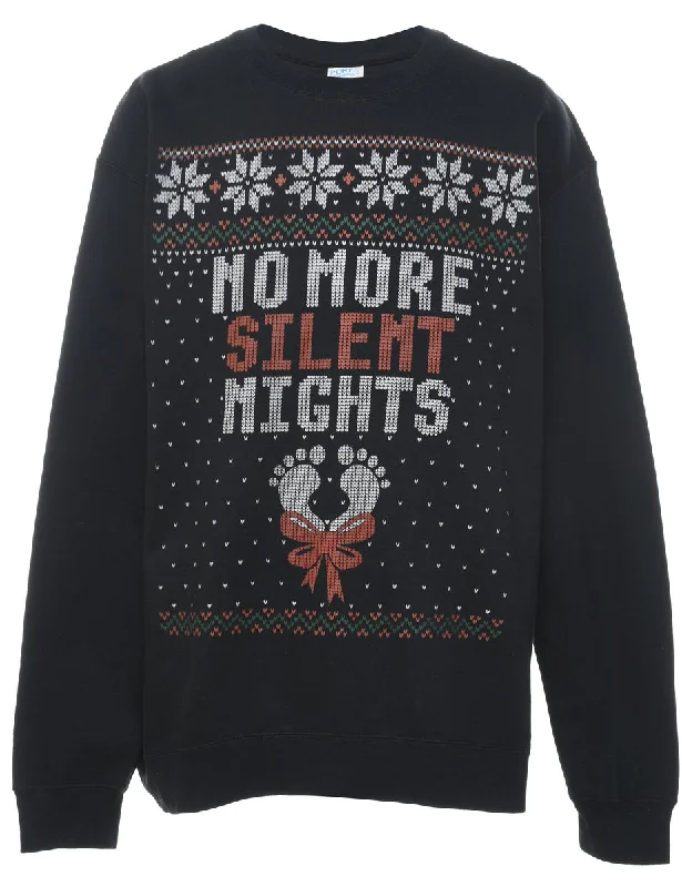 Black Silent Night Christmas Sweatshirt - XL Hoodie with Neon Bright Vibrant