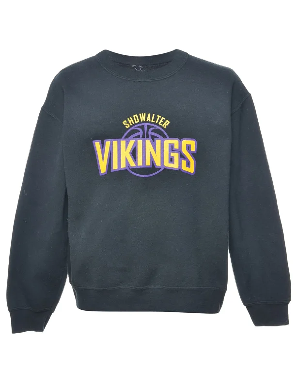 Black Vikings Printed Sweatshirt - M Hoodie with Lace Feminine Delicate