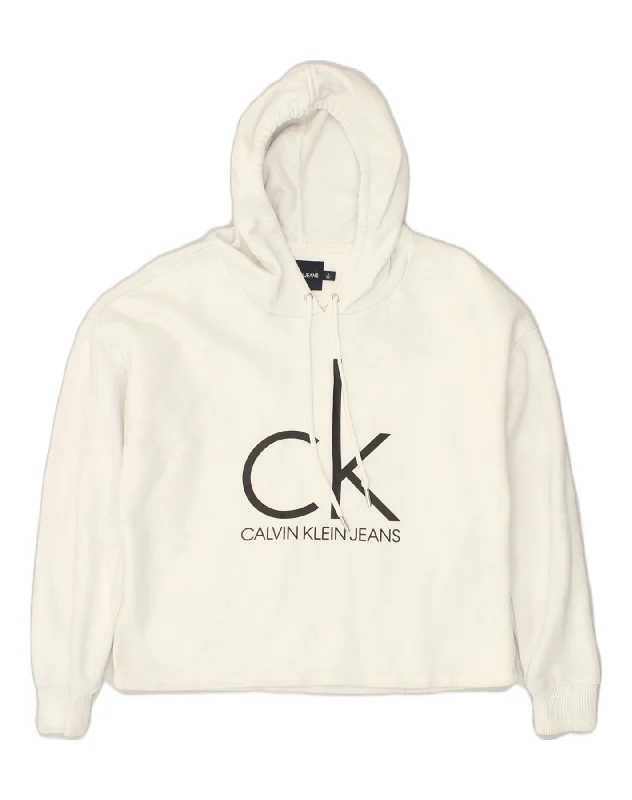 CALVIN KLEIN Womens Loose Fit Graphic Hoodie Jumper UK 14 Medium White Hoodie with Elastic Waist Stretchable Comfortable