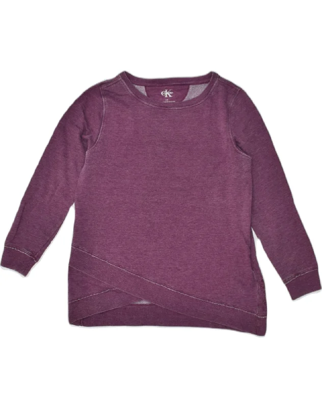 CALVIN KLEIN Womens Sweatshirt Jumper UK 16 Large Purple Cotton Hoodie with Contrast Stitching Detailed Premium