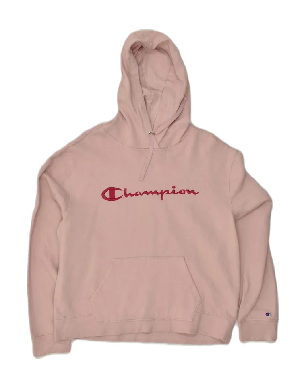 CHAMPION Womens Graphic Hoodie Jumper UK 18 XL  Beige Cotton Hoodie with Distressed Vintage Worn