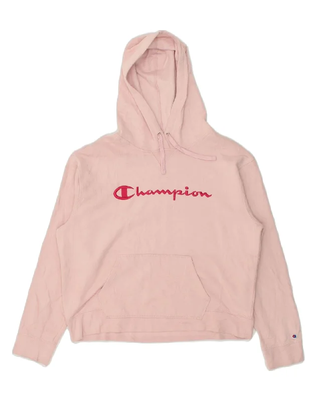 CHAMPION Womens Graphic Hoodie Jumper UK 18 XL Pink Cotton Hoodie with Relaxed Fit Easy Casual