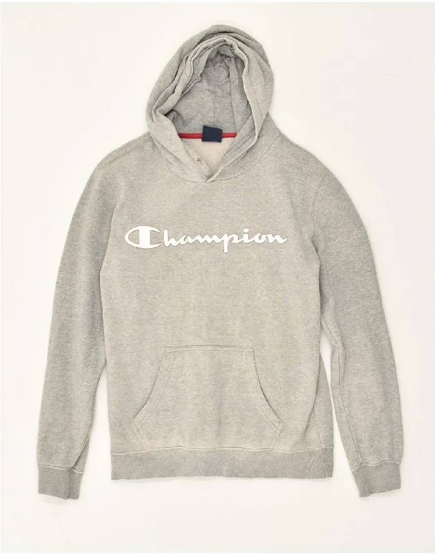 CHAMPION Womens Graphic Hoodie Jumper UK 6 XS Grey Cotton Hoodie with Longline Fit Extended Stylish